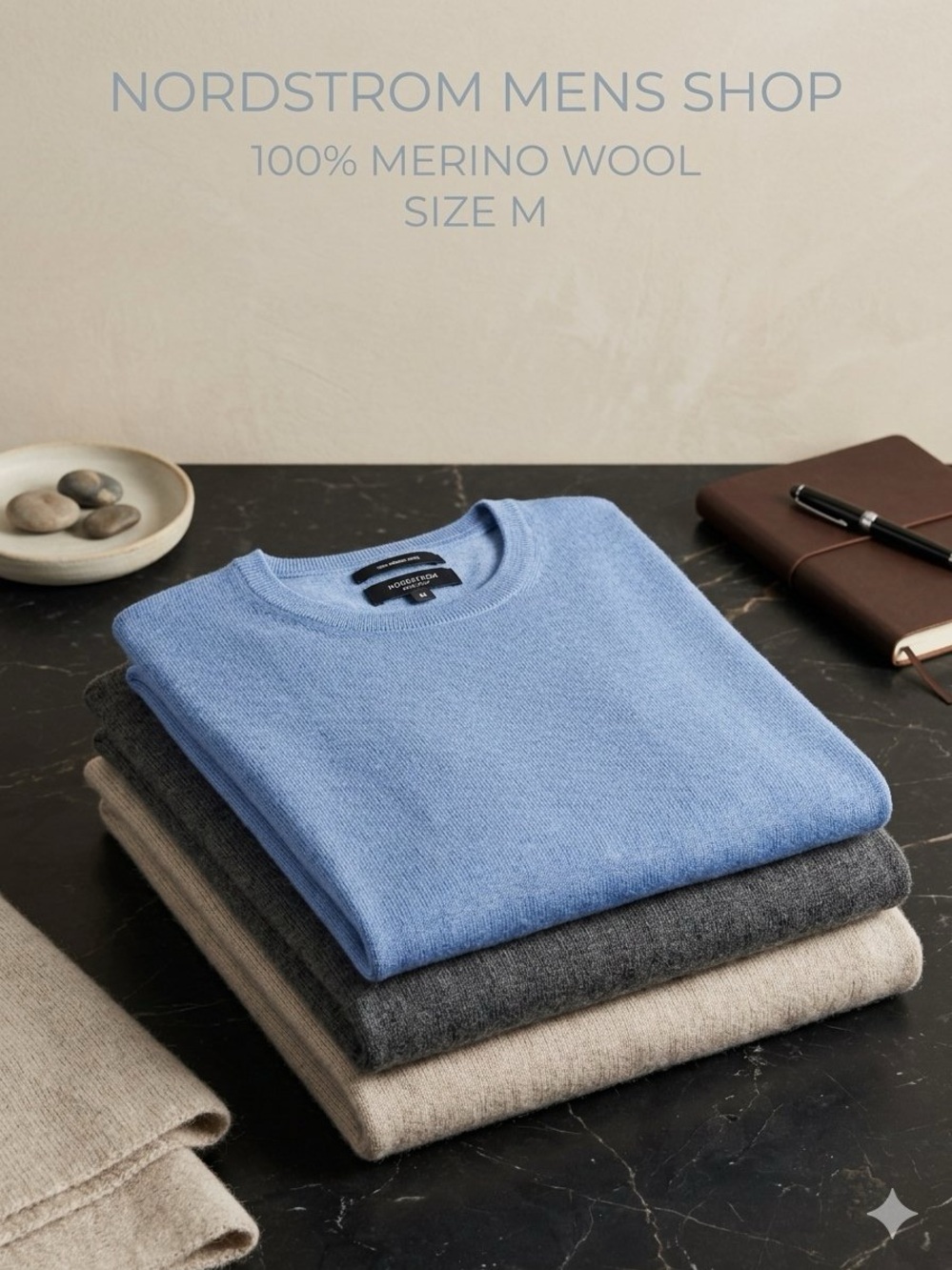 Nordstrom Light Blue Merino Wool Crewneck Sweater